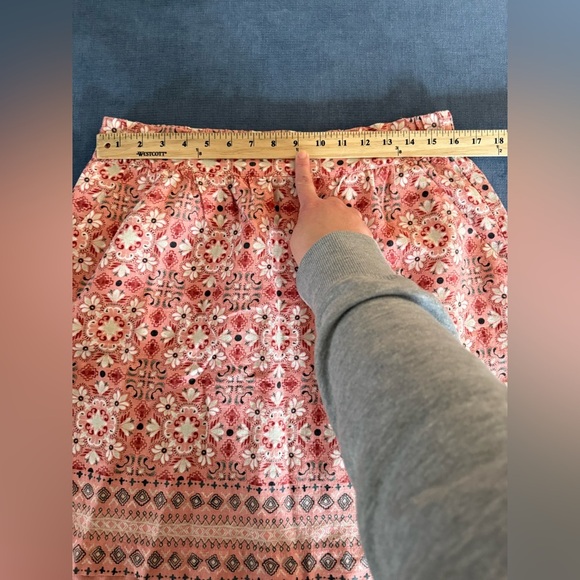 LOFT Womens Peach Floral Skirt SZ MD Pockets Linen Blend Elastic Waist Mini - Picture 6 of 7